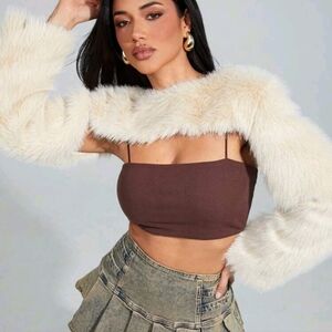 Fluffy Cropped Long Sleeve Bolero Shrug